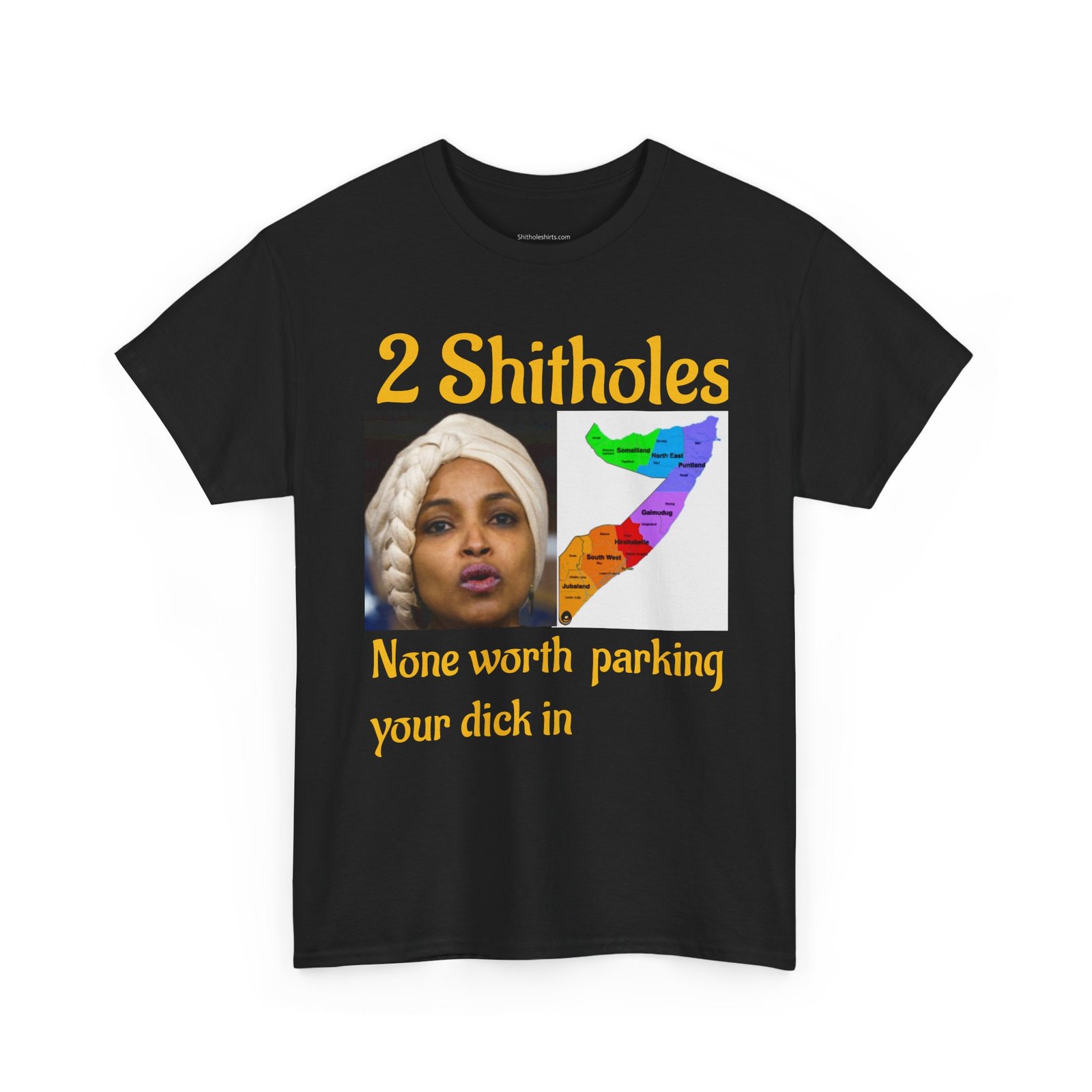 Graphic Tee — "2 Shitholes: None Worth Parking Your Dick In" Provocative Political Shirt - Image 3