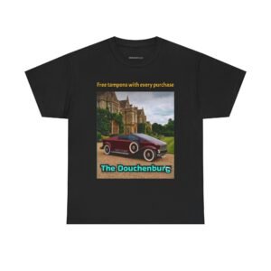The Douchenburg Vintage Car T‑Shirt — Retro Estate Car Graphic Tee ("Free tampon with every purchase")