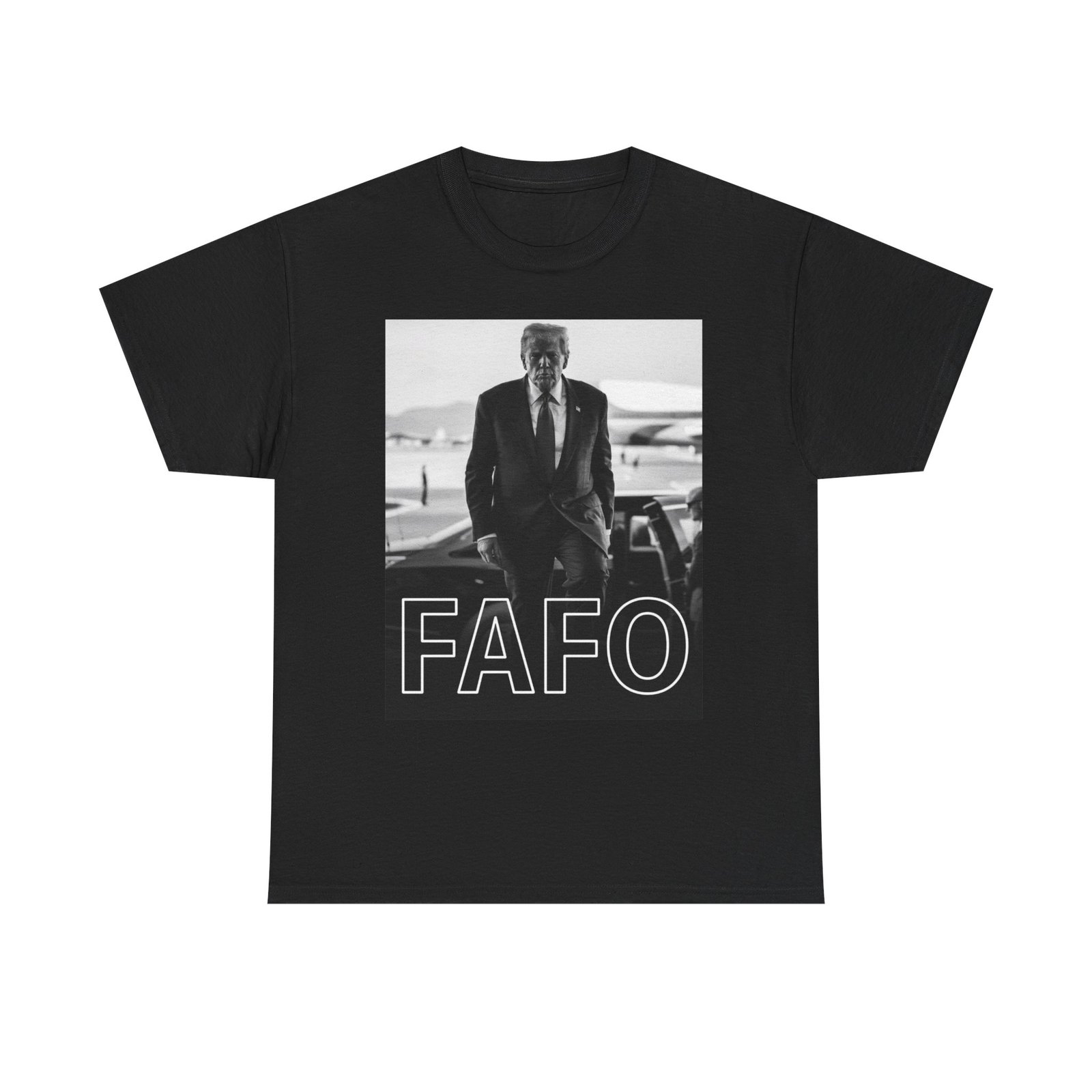 Graphic Tee — Monochrome Photo Print with 'FAFO' Text